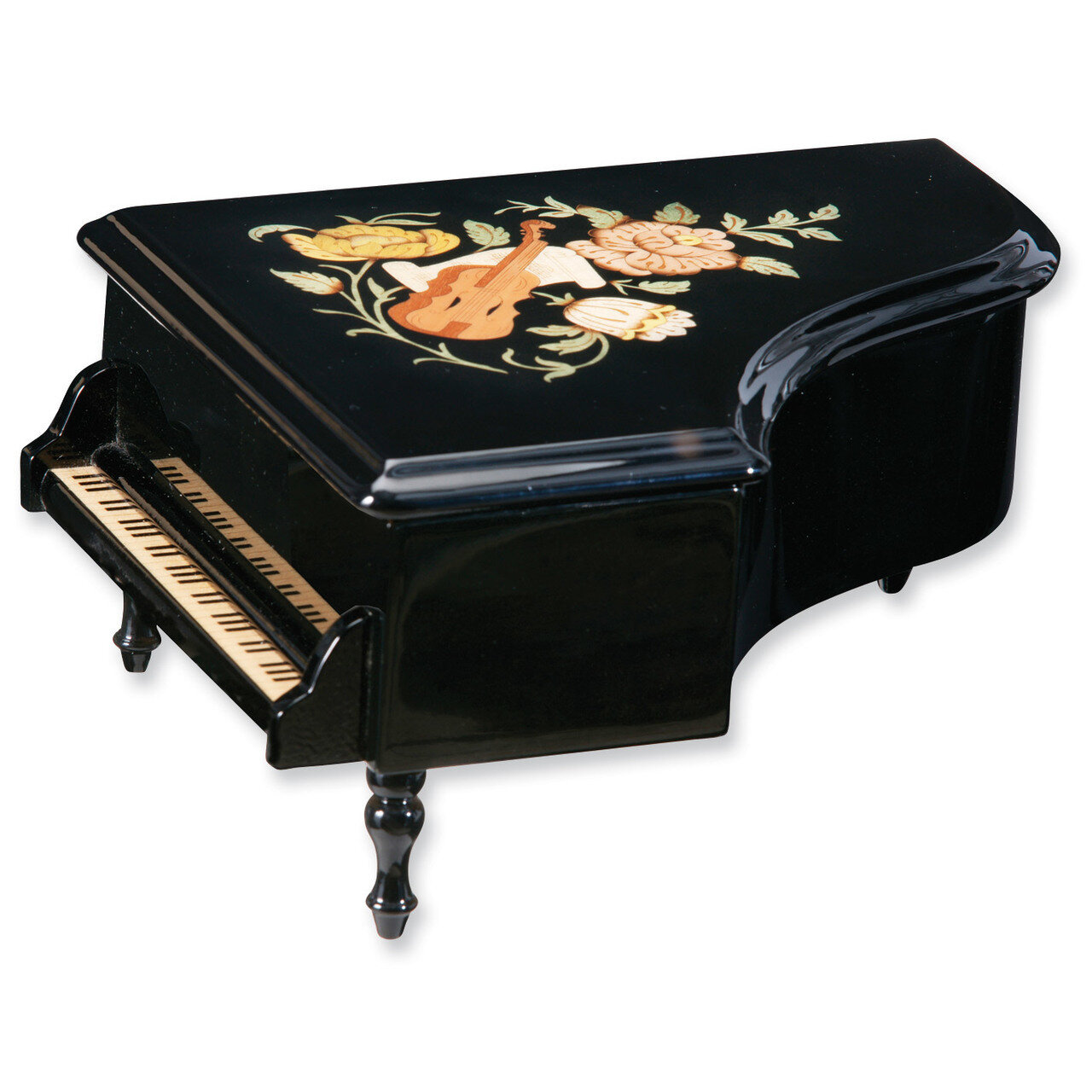Rustic Burlwood Finish with Inlay Piano Shaped Musical Jewelry Box GM3490