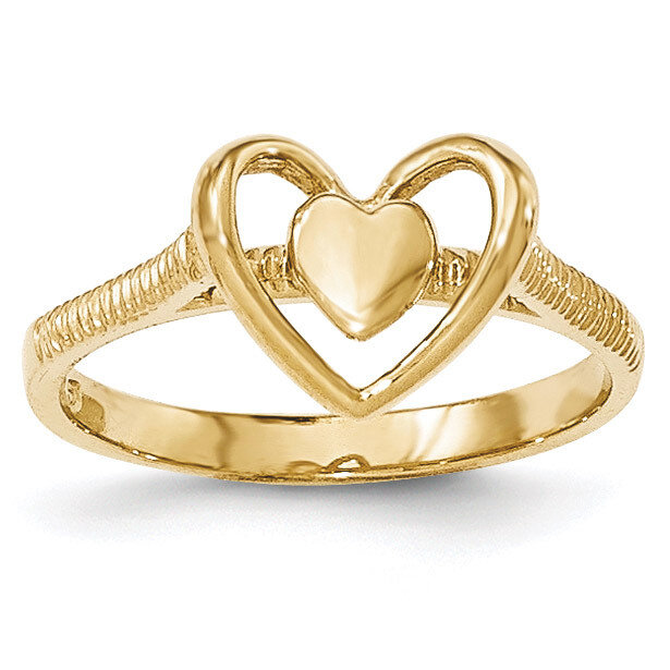 Gold Polished Textured Heart with Heart Frame Ring 14k Gold K5745