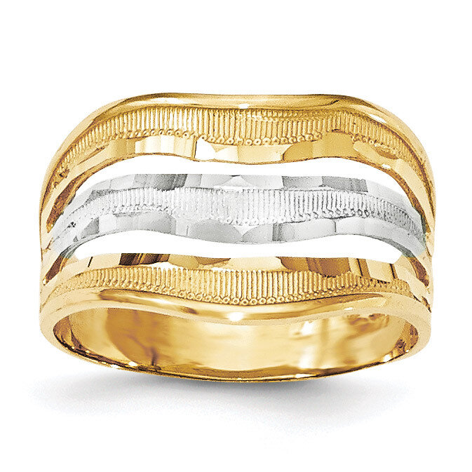 Rhodium Polished Triple Wave Cut-out Ring 14k Gold K5780