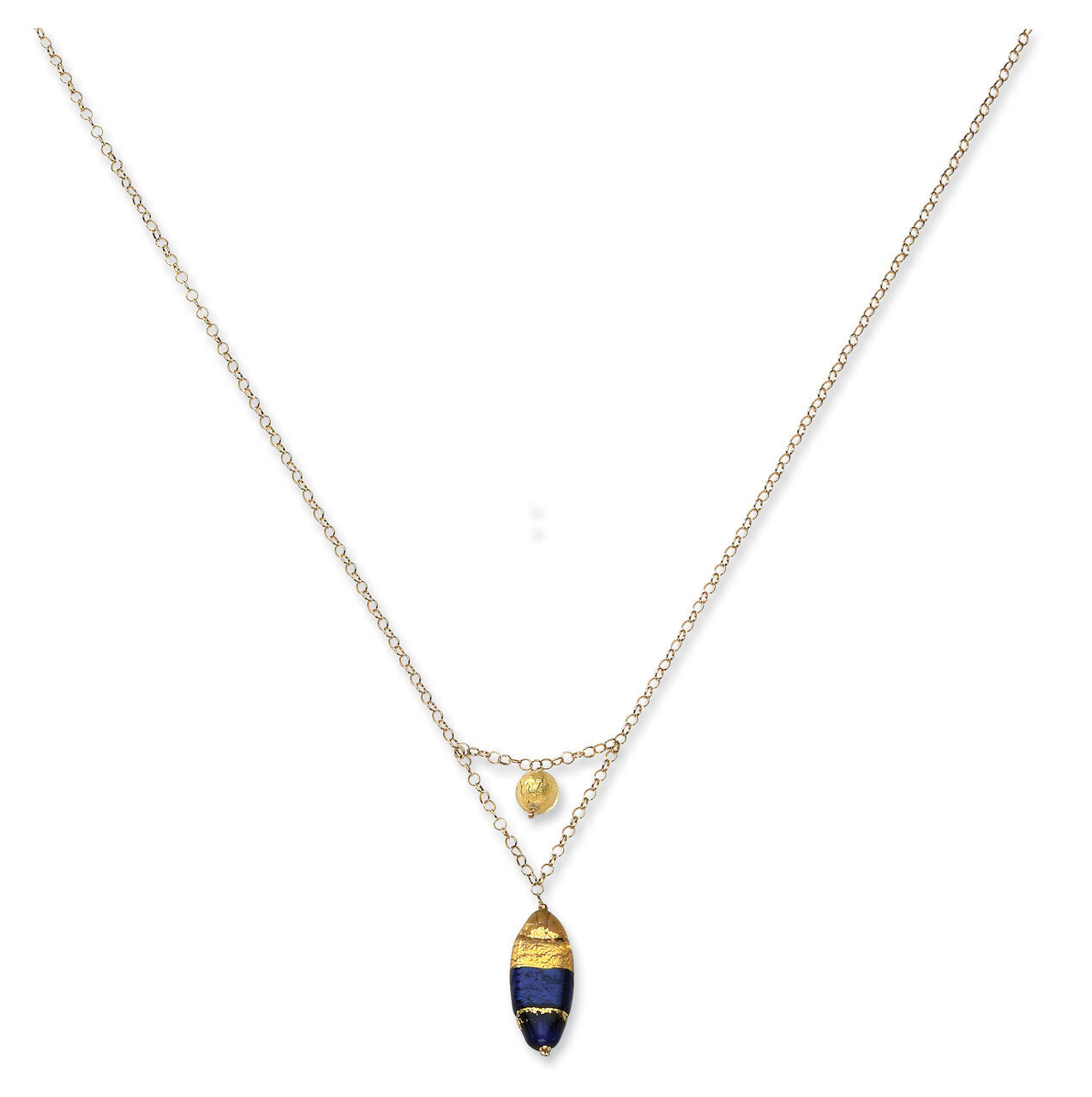 Murano Glass Bead V Necklace 14k Gold MUR25-16