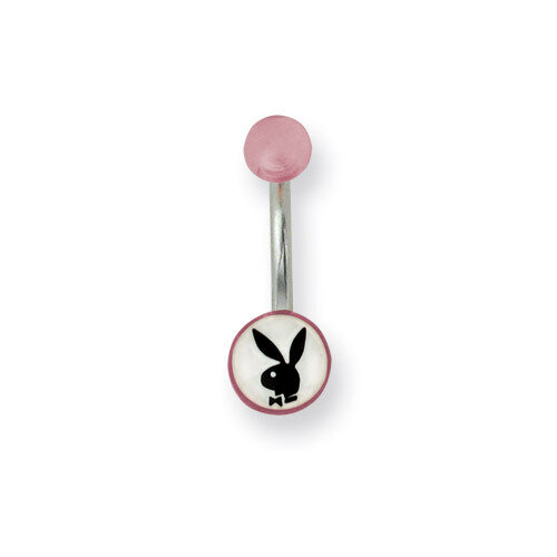Playboy Pink-White with Black Bunny Belly Ring PBB113