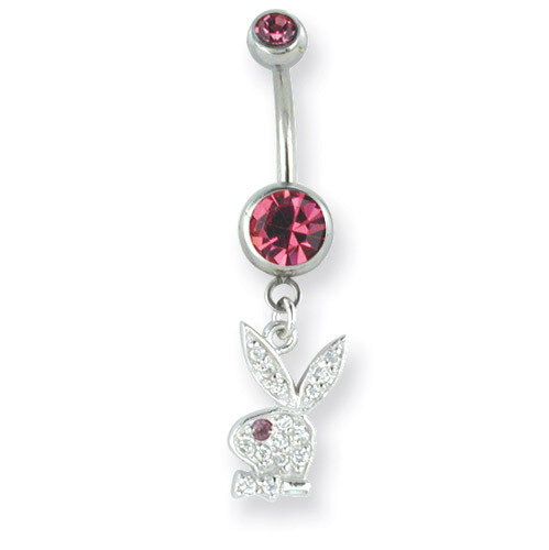 Playboy Rose-White Crystal Bunny Belly Ring PBB122