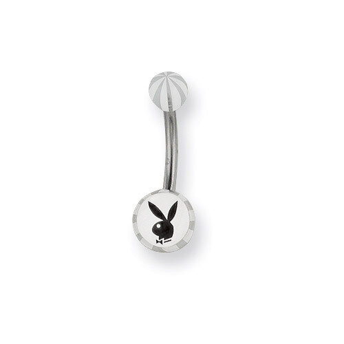 Playboy White Striped with Black Bunny Belly Ring PBB146