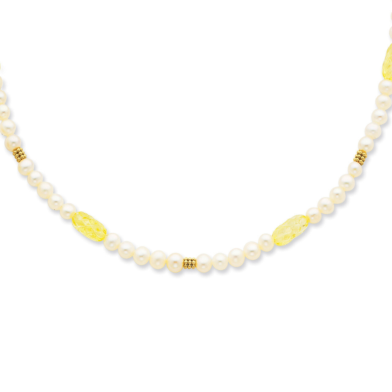FW Cultured Pearl & Lemon Quartz Necklace 14k Gold PR68-16