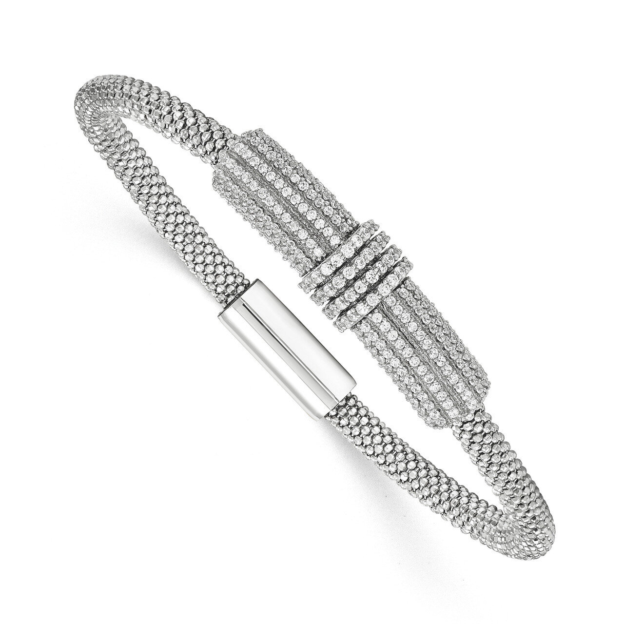 Rhodium-plated with CZ Mesh Bracelet Sterling Silver QB964
