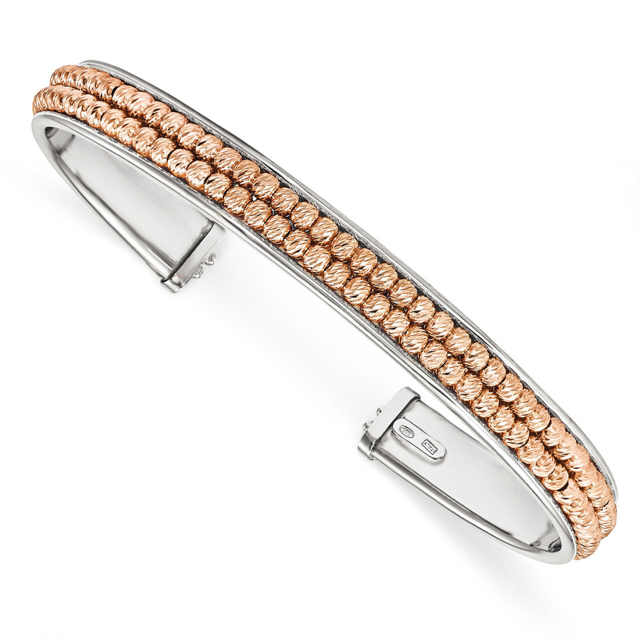 Rose tone-Rhodium-plated 2-row Beaded Italian Bangle Sterling Silver QB986