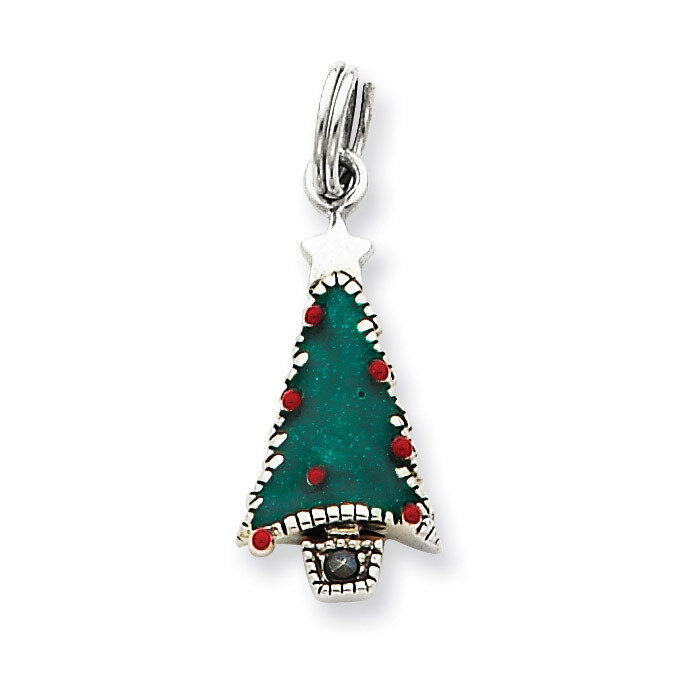 Enameled Christmas Tree Charm Sterling Silver QC3795