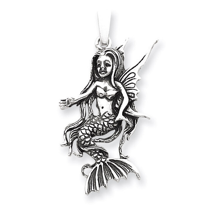 Antiqued Mermaid Pendant Sterling Silver QC3911