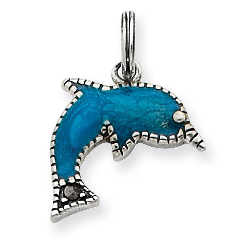 Blue Enameled Dolphin Charm Sterling Silver QC4023