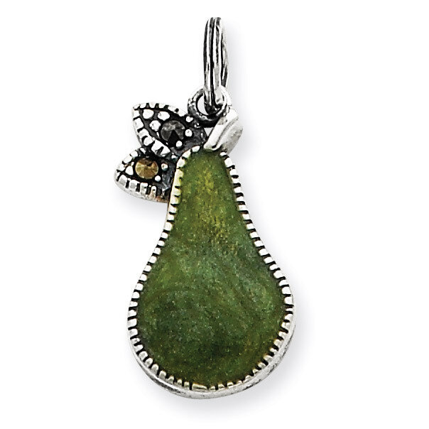 Enameled Green Pear Charm Sterling Silver QC4167