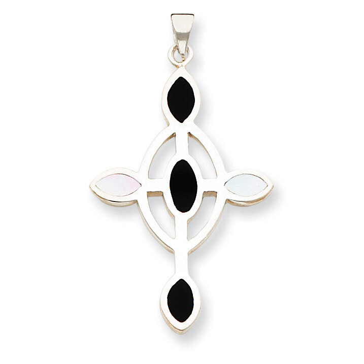 Mother of Pearl &amp; Enameled Cross Pendant Sterling Silver QC4455