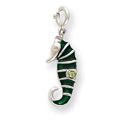 Green Enameled Seahorse Charm Sterling Silver QC4863