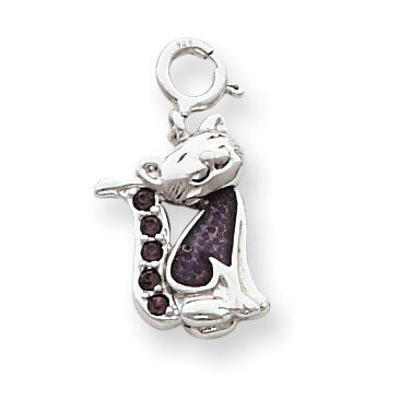 Cat with Purple Crystal Charm Sterling Silver QC5029