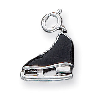 Black Enameled Ice Skate Charm Sterling Silver QC5120