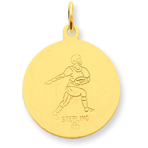 24k Gold-plated St. Christopher Football Medal Sterling Silver QC5638
