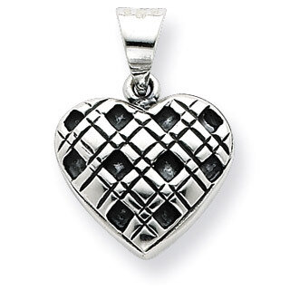 Antiqued Pattern Heart Pendant Sterling Silver QC6740