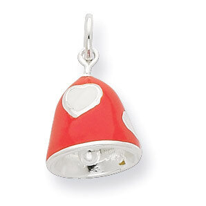 CZ Coral Enameled Polished Bell Charm Sterling Silver QC6842