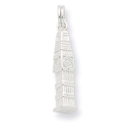 Polished Clock Tower Charm Sterling Silver QC6902
