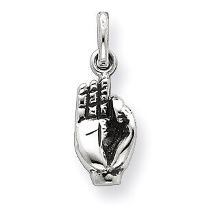 Antiqued Hand Symbol Charm Sterling Silver QC6978