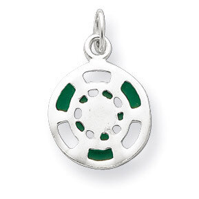 Green-White Enameled Poker Chip Charm Sterling Silver QC6989
