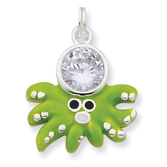 CZ Green Enameled Octopus Charm Sterling Silver QC7013