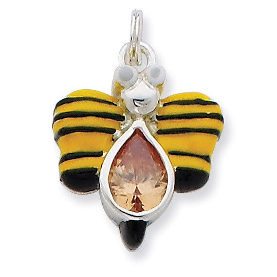 Enameled Butterfly with CZ Charm Sterling Silver QC7014