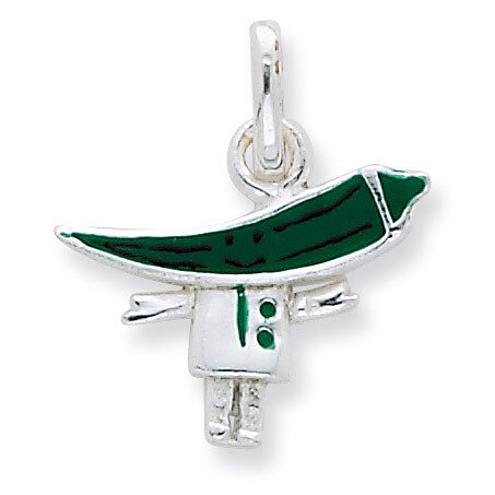 Enameled Green Chili Pepper Person Charm Sterling Silver QC7025