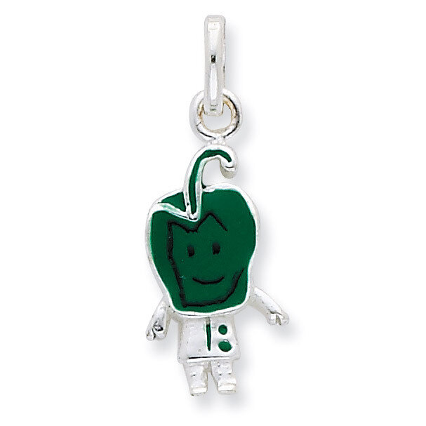 Enameled Green Pepper Person Charm Sterling Silver QC7028