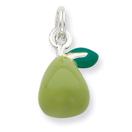 Green Enameled Polished Pear Charm Sterling Silver QC7036