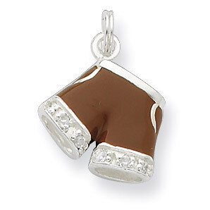 CZ Brown Enameled Polished Shorts Charm Sterling Silver QC7071