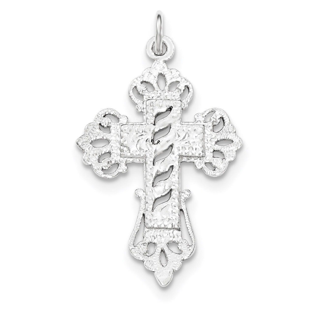 Polished &amp; Textured Designed Edges Cross Pendant Sterling Silver QC8223