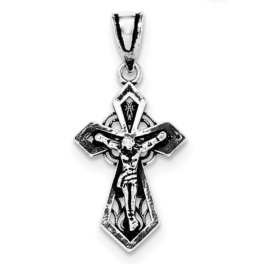 Antiqued Mini INRI Crucifix Pendant Sterling Silver QC8304