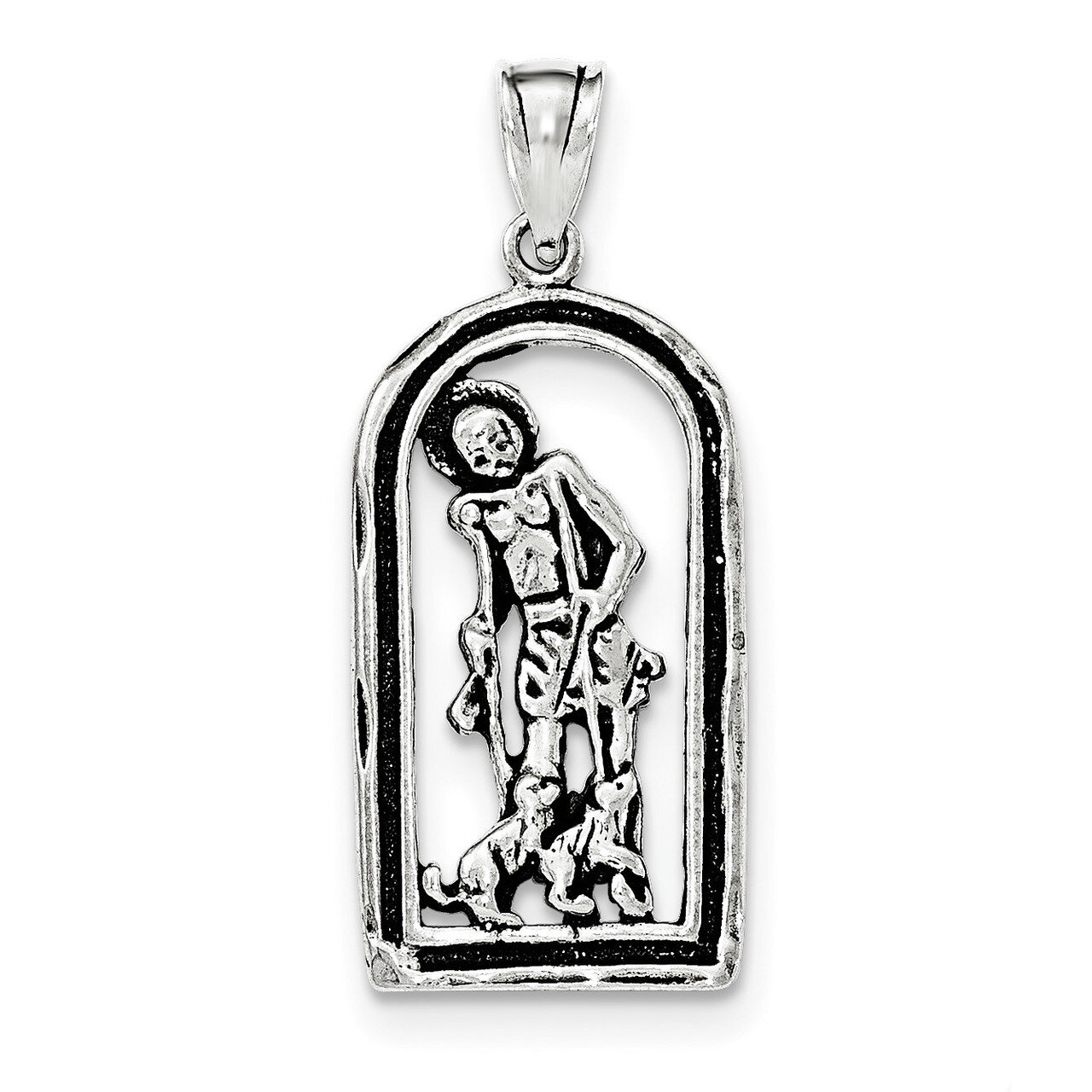 Antiqued St. Lazarus in Frame Pendant Sterling Silver QC8342