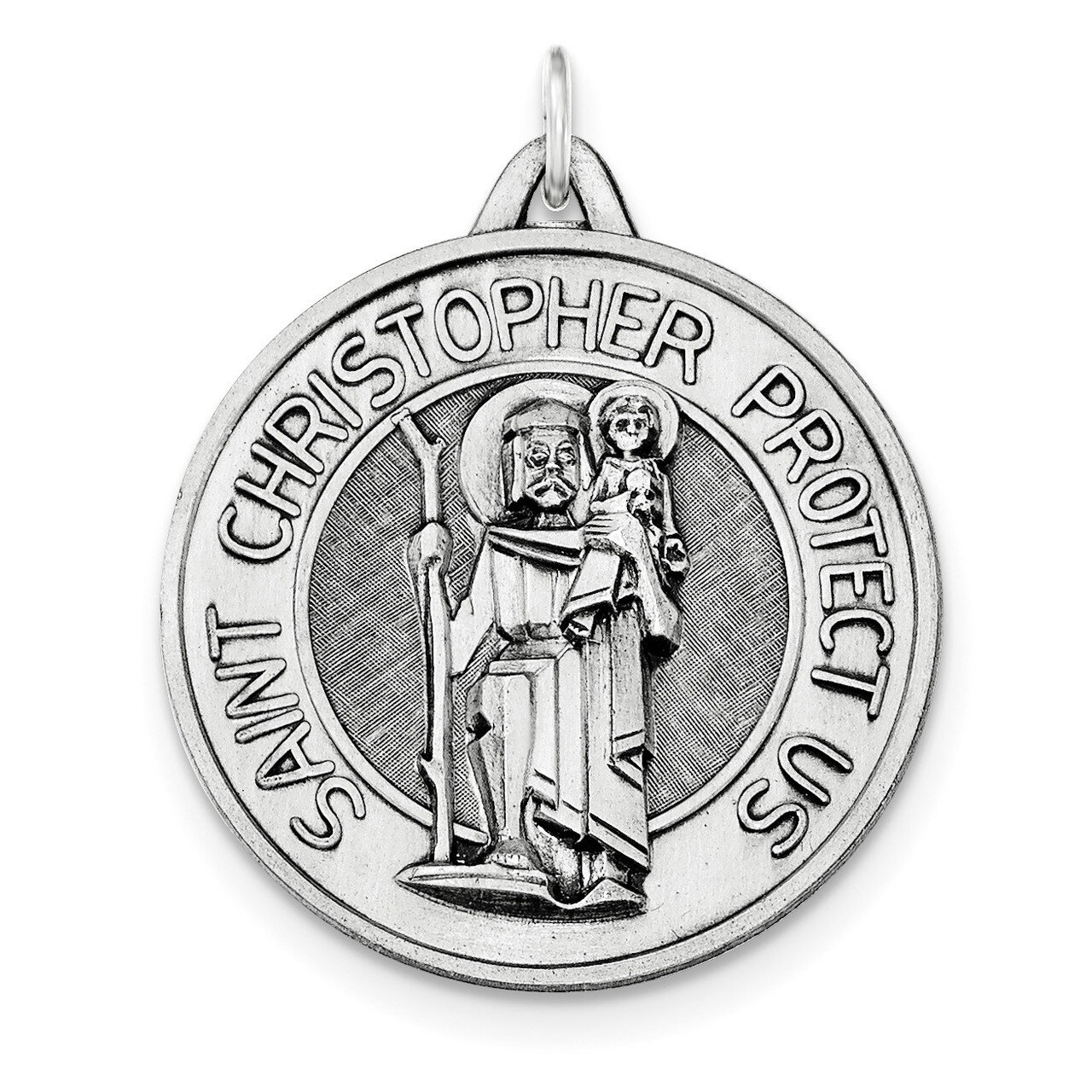 Antiqued and Brushed St. Christopher Medal Sterling Silver QC8380