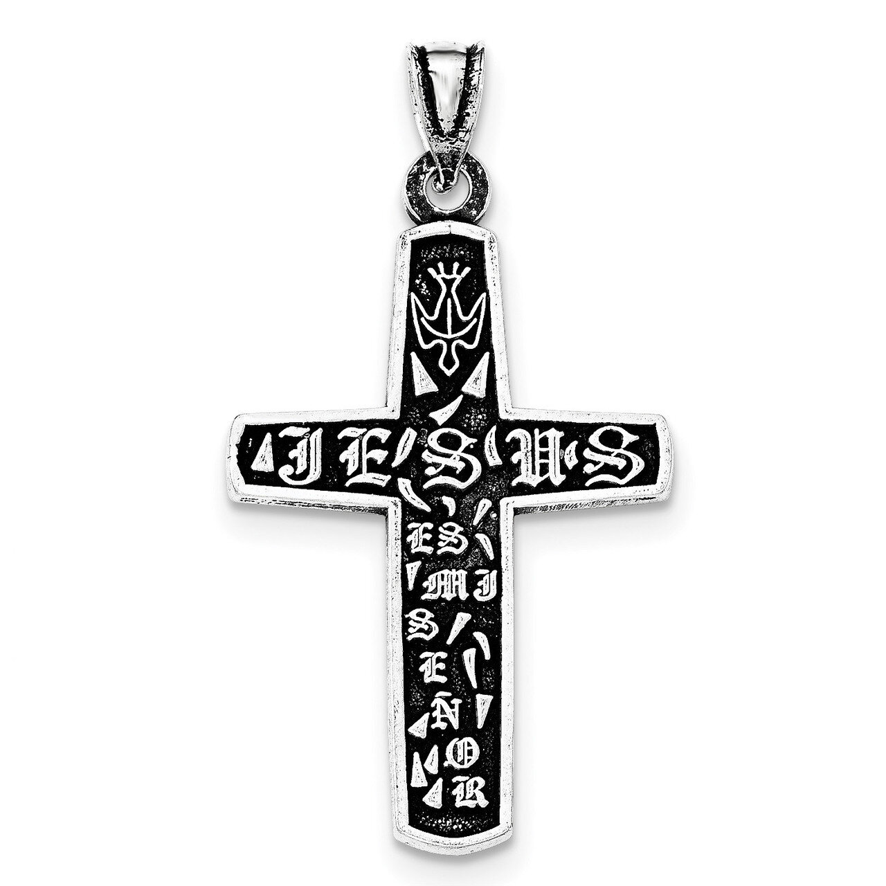 Antiqued Jesus Cross Pendant Sterling Silver QC8393