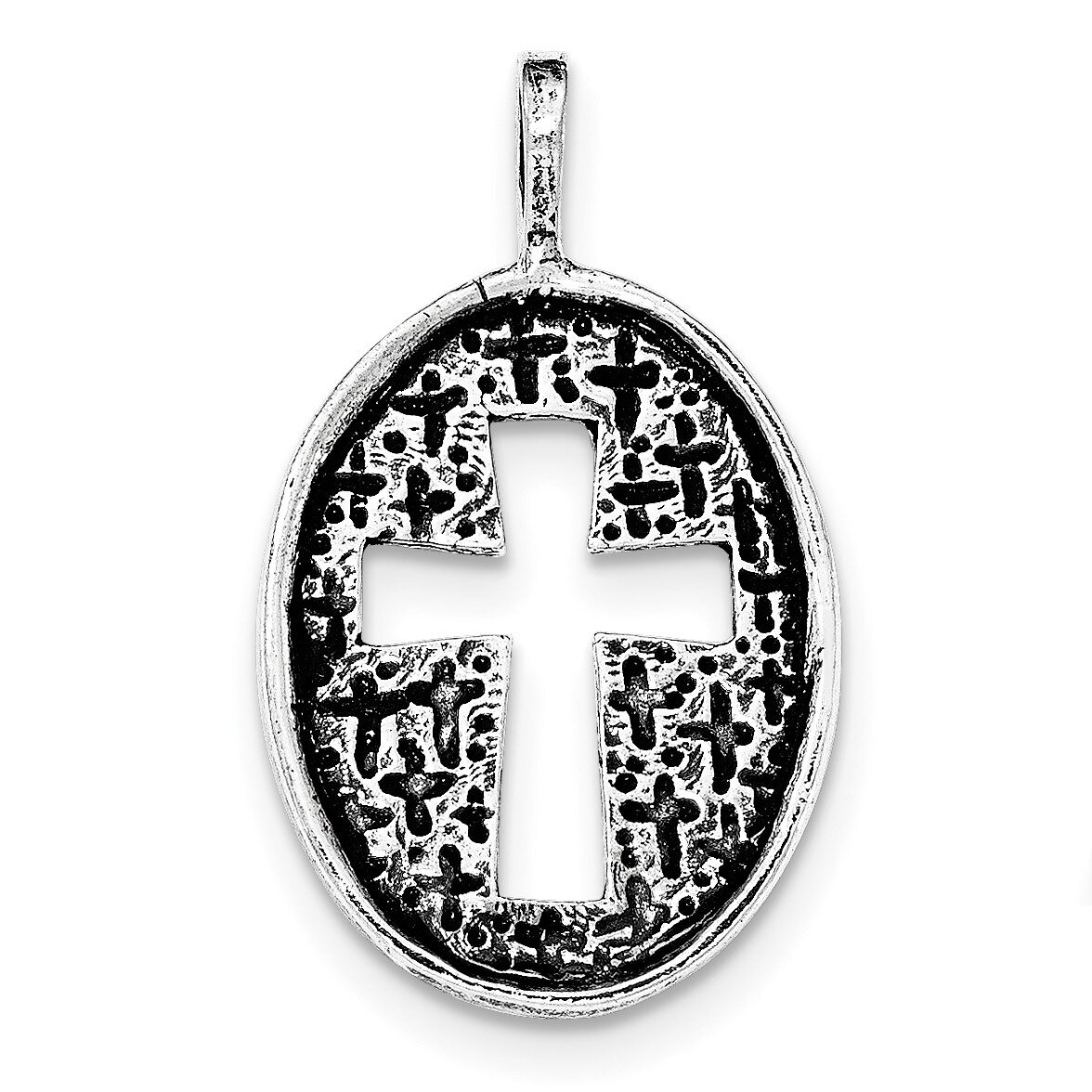 Antiqued Oval Cut-out Cross Chain Slide Pendant Sterling Silver QC8395
