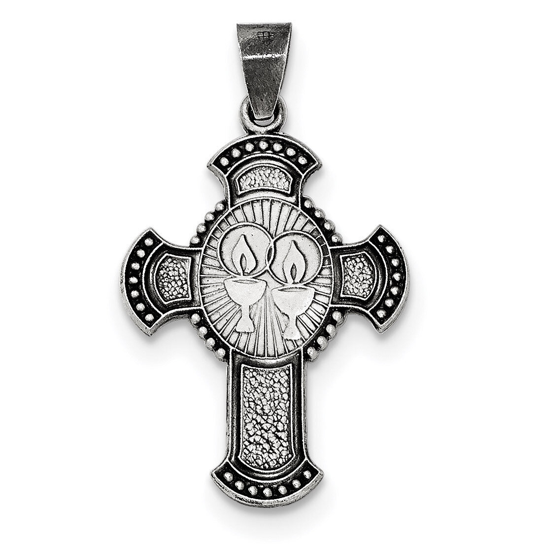 Antiqued, Textured and Brushed Religious Cross Pendant Sterling Silver QC8432
