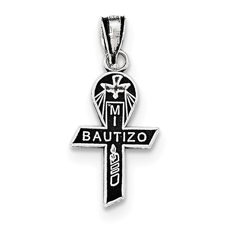 Antiqued Mi Bautizo Ribbon Pendant Sterling Silver QC8433