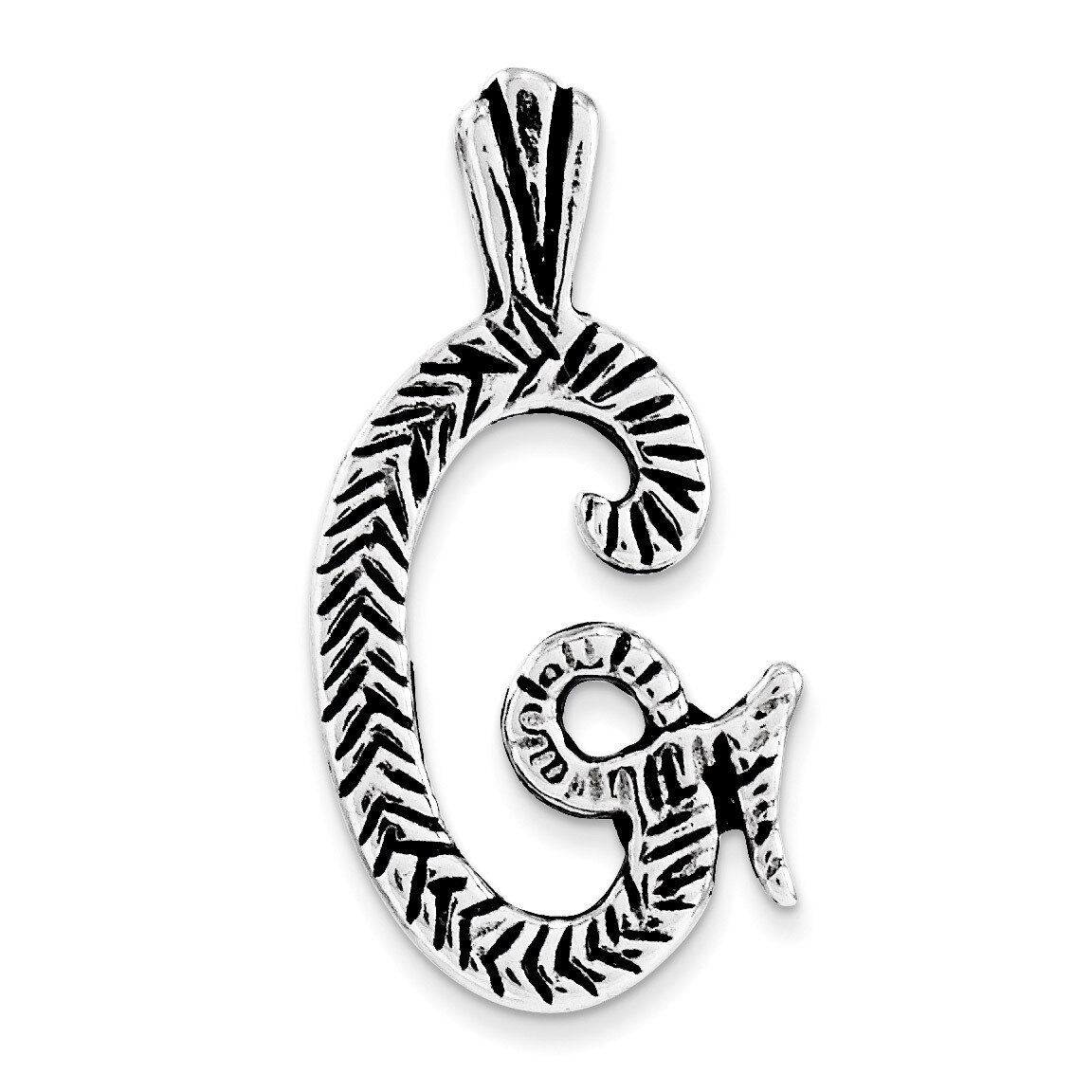 Antiqued &amp; Textured Letter G Chain Slide Sterling Silver QC8458G