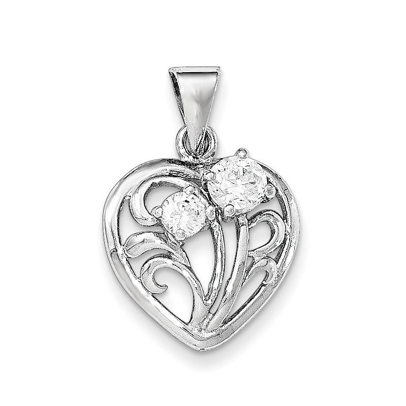 Polished CZ Heart Pendant Sterling Silver QC8488