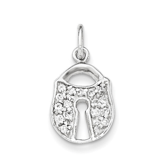 Polished CZ Key Lock Charm Sterling Silver QC8506