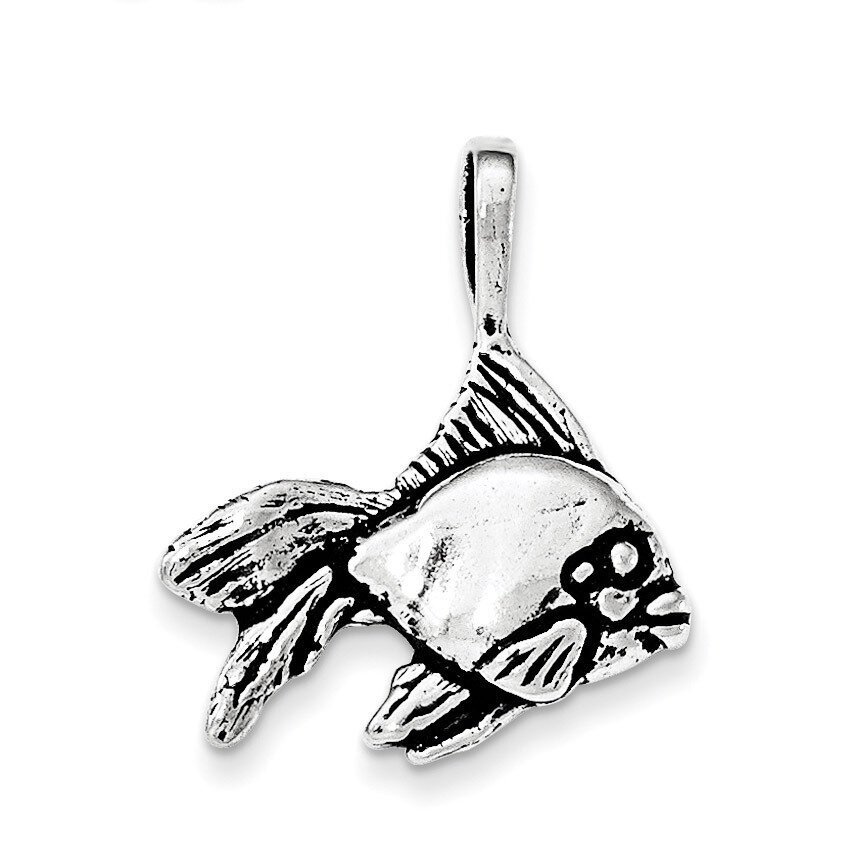 Antiqued &amp; Textured Goldfish with long Fins Chain Slide Sterling Silver QC8752