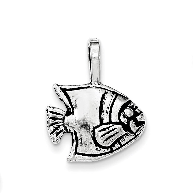 Antiqued & Textured Mini Fish Chain Slide Pendant Sterling Silver QC8754