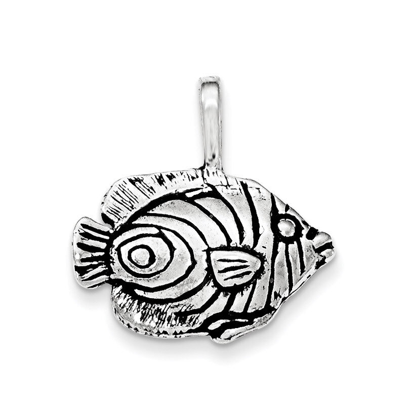Antiqued &amp; Textured Circular Striped Fish Chain Slide Sterling Silver QC8757