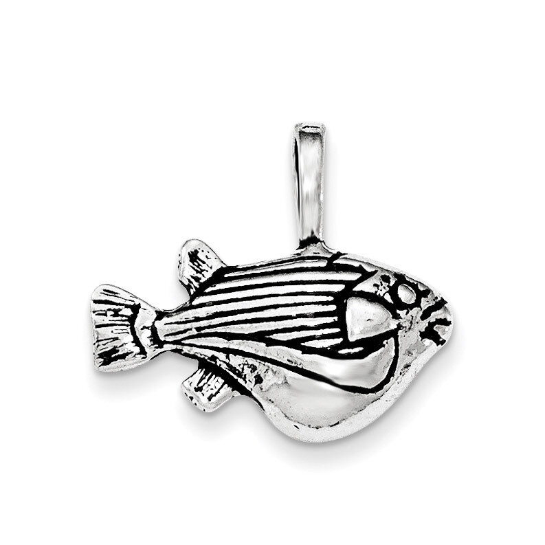 Antiqued Big Belly Fish Chain Slide Pendant Sterling Silver QC8758