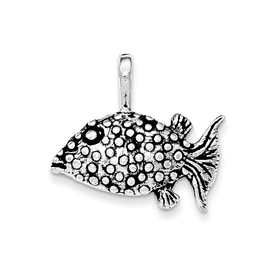 Antiqued &amp; Textured Blowfish Pendant Sterling Silver QC8765
