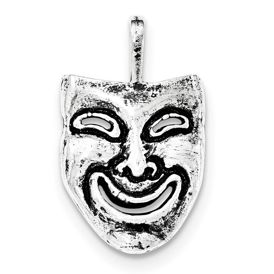 Antiqued Smiling Mask Chain Slide Pendant Sterling Silver QC8801