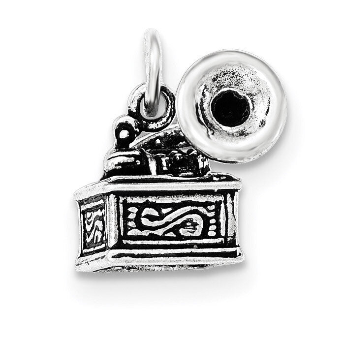 Antiqued &amp; Textured Phonograph Pendant Sterling Silver QC8817