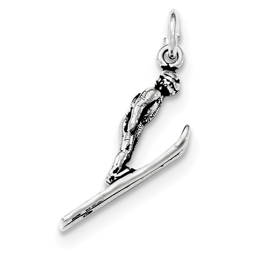 Antiqued 3-D Skier Pendant Sterling Silver QC8850