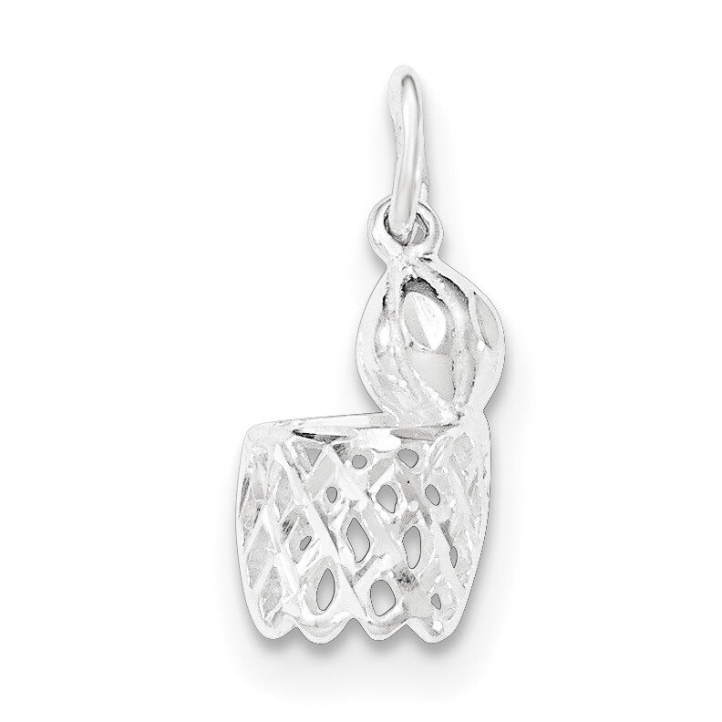 Polished Diamond-cut Basketball and Hoop Pendant Sterling Silver QC8857